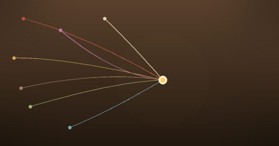 異なる色の糸が一つの光に収束する図、伏線の回収を象徴